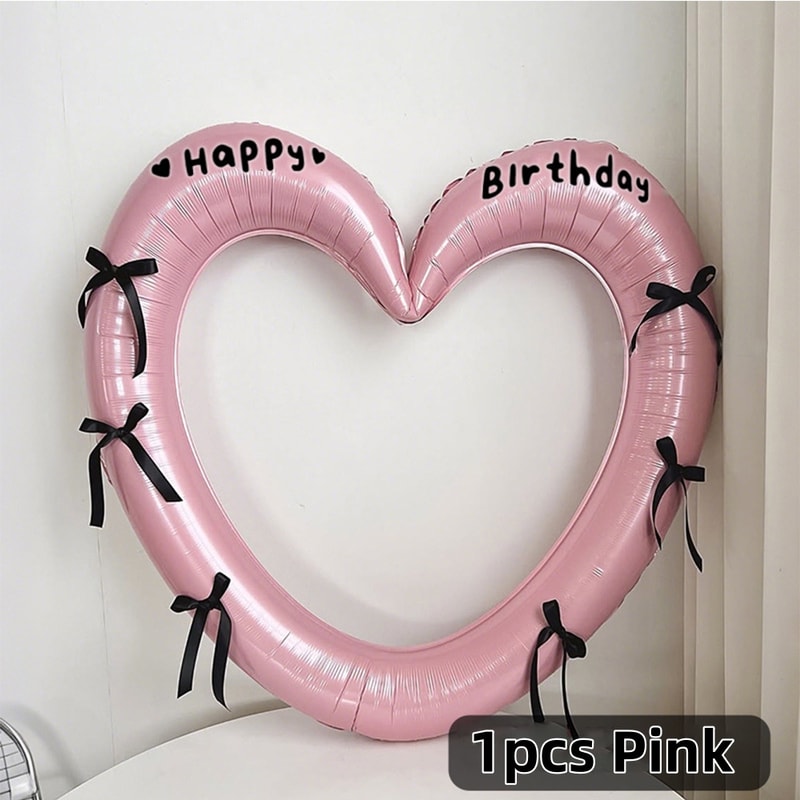 Happy Birthday Heart Photo Frame Balloon With Bowknot Stickers For Girls Valentines Day Party Photo 6