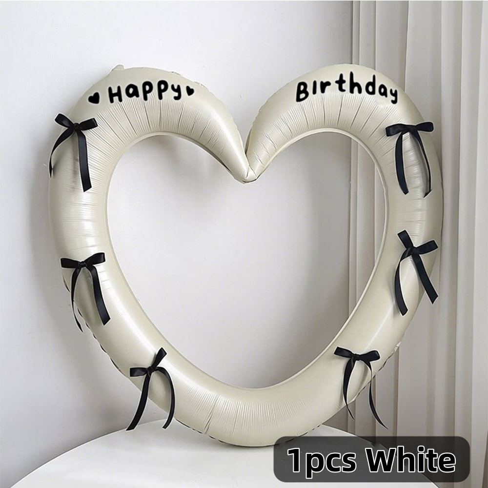 Happy Birthday Heart Photo Frame Balloon With Bowknot Stickers For Girls Valentines Day Party Photo 8