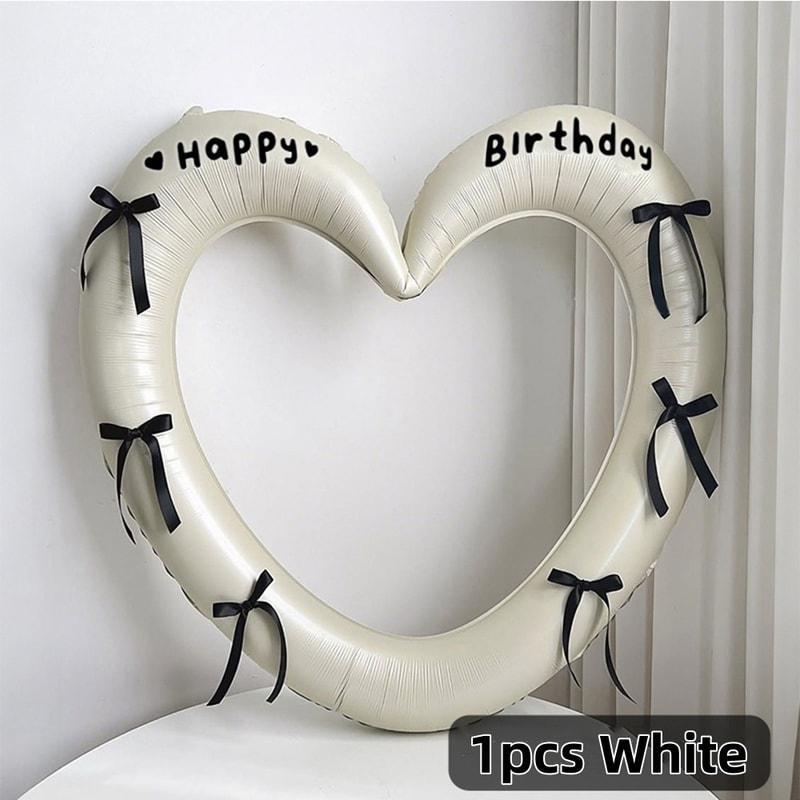 Happy Birthday Heart Photo Frame Balloon With Bowknot Stickers For Girls Valentines Day Party Photo 8