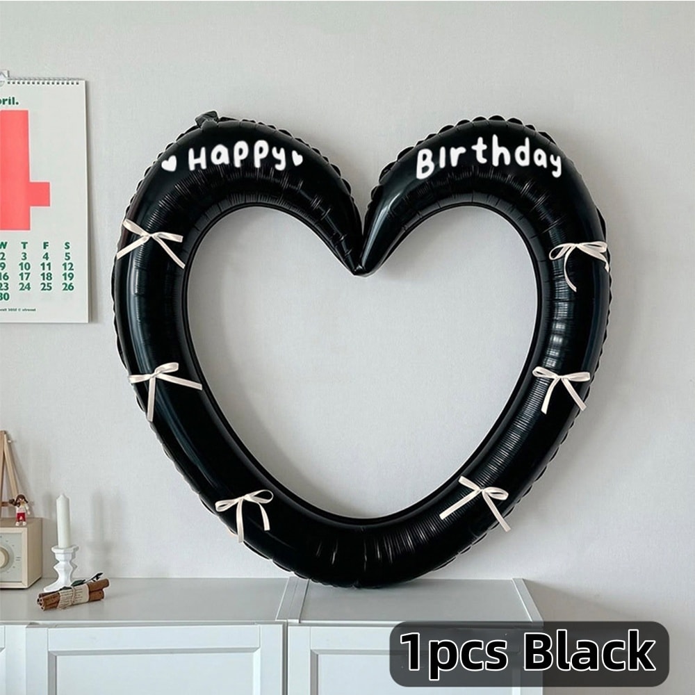 Happy Birthday Heart Photo Frame Balloon With Bowknot Stickers For Girls Valentines Day Party Photo 9