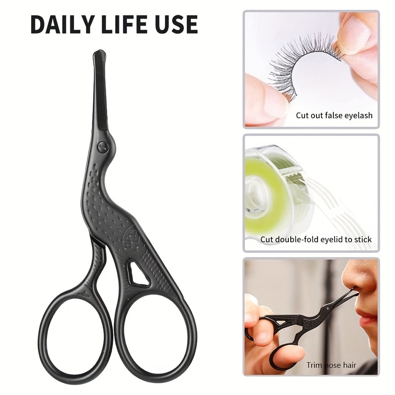 Stainless Steel Round Head Nose Hair Scissors Stork Type Beauty Scissors For Eyebrows Beard Ear And 3