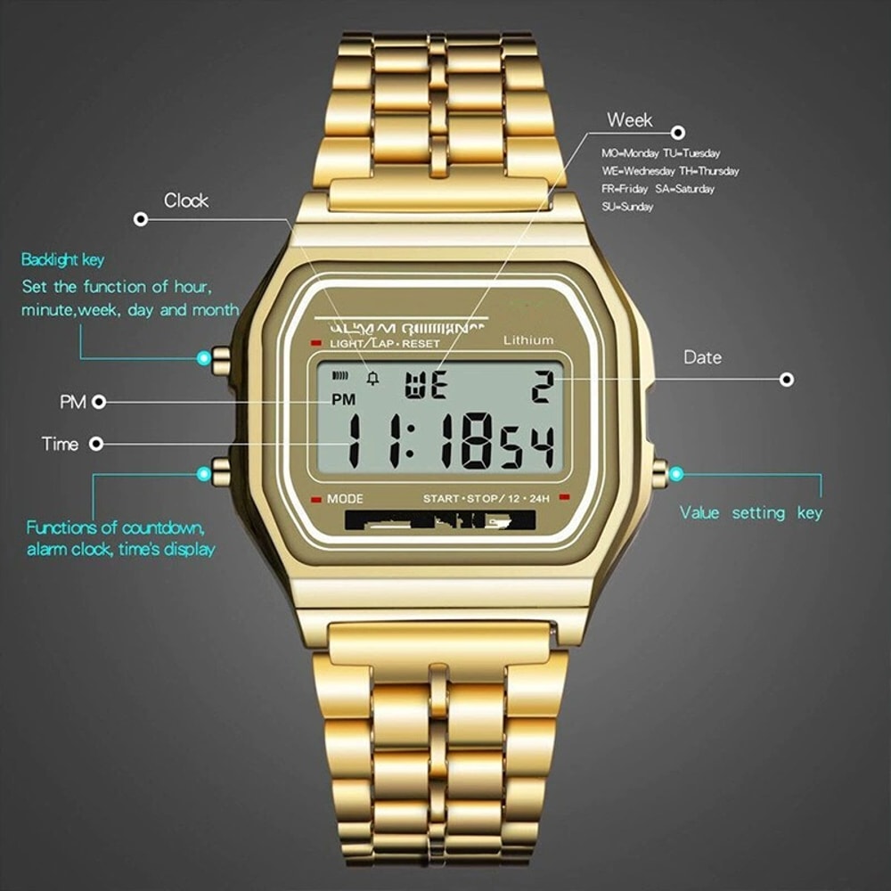 LED Digital Sports Watch Steel Strap Watch For Men And Women Multifunction Electronic Clock 3