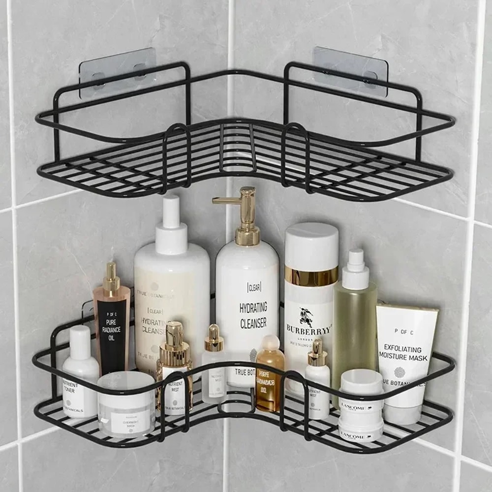 Bathroom Organizer Wall Shelf Corner Storage Iron Shower Drain Basket Cosmetic Rack Shampoo Holder
