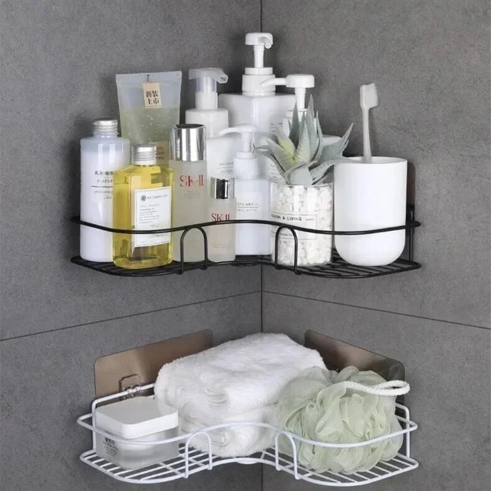 Bathroom Organizer Wall Shelf Corner Storage Iron Shower Drain Basket Cosmetic Rack Shampoo Holder