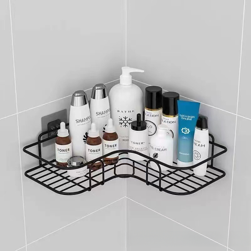 Bathroom Organizer Wall Shelf Corner Storage Iron Shower Drain Basket Cosmetic Rack Shampoo Holder