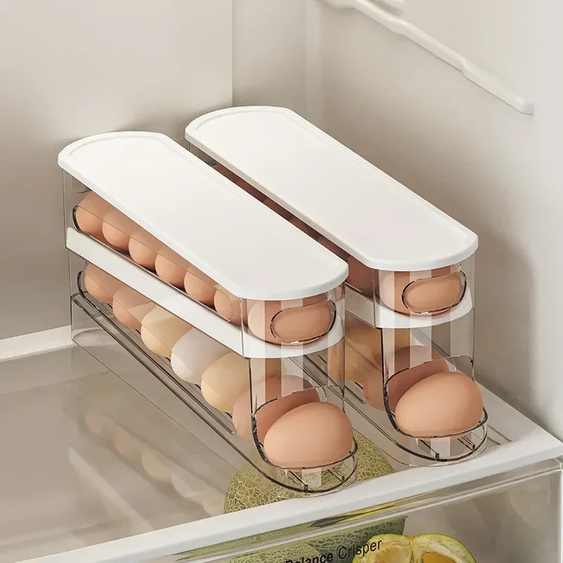 Automatic Rolling Egg Organizer Rack Fridge Egg Storage Box Ladder Style Holder 0