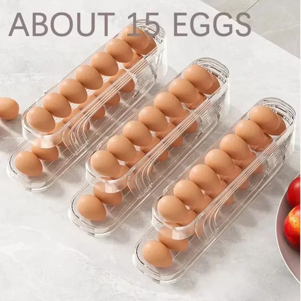 Automatic Rolling Egg Organizer Rack Fridge Egg Storage Box Ladder Style Holder 2