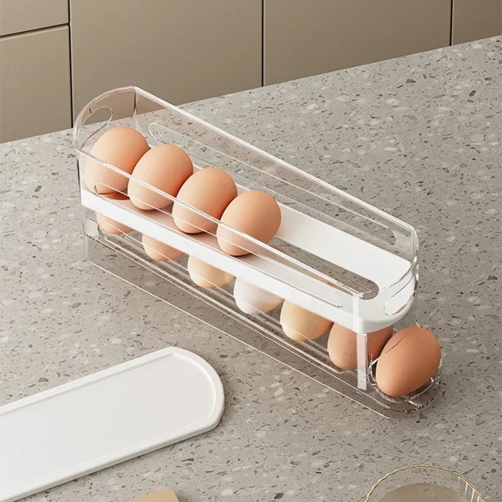 Automatic Rolling Egg Organizer Rack Fridge Egg Storage Box Ladder Style Holder 3