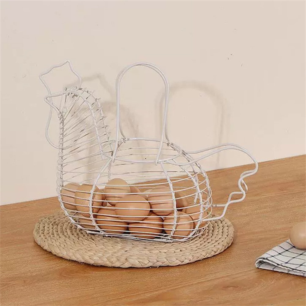 Iron Art Eggs Storage Basket, Chicken Shaped Egg Holder, Household Vegetables Fruit Container Organizer