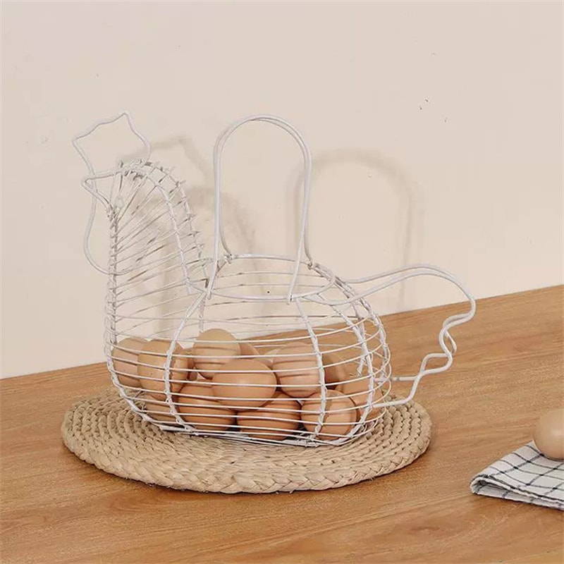 Iron Art Eggs Storage Basket, Chicken Shaped Egg Holder, Household Vegetables Fruit Container Organizer
