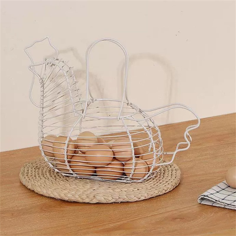 Iron Art Eggs Storage Basket, Chicken Shaped Egg Holder, Household Vegetables Fruit Container Organizer