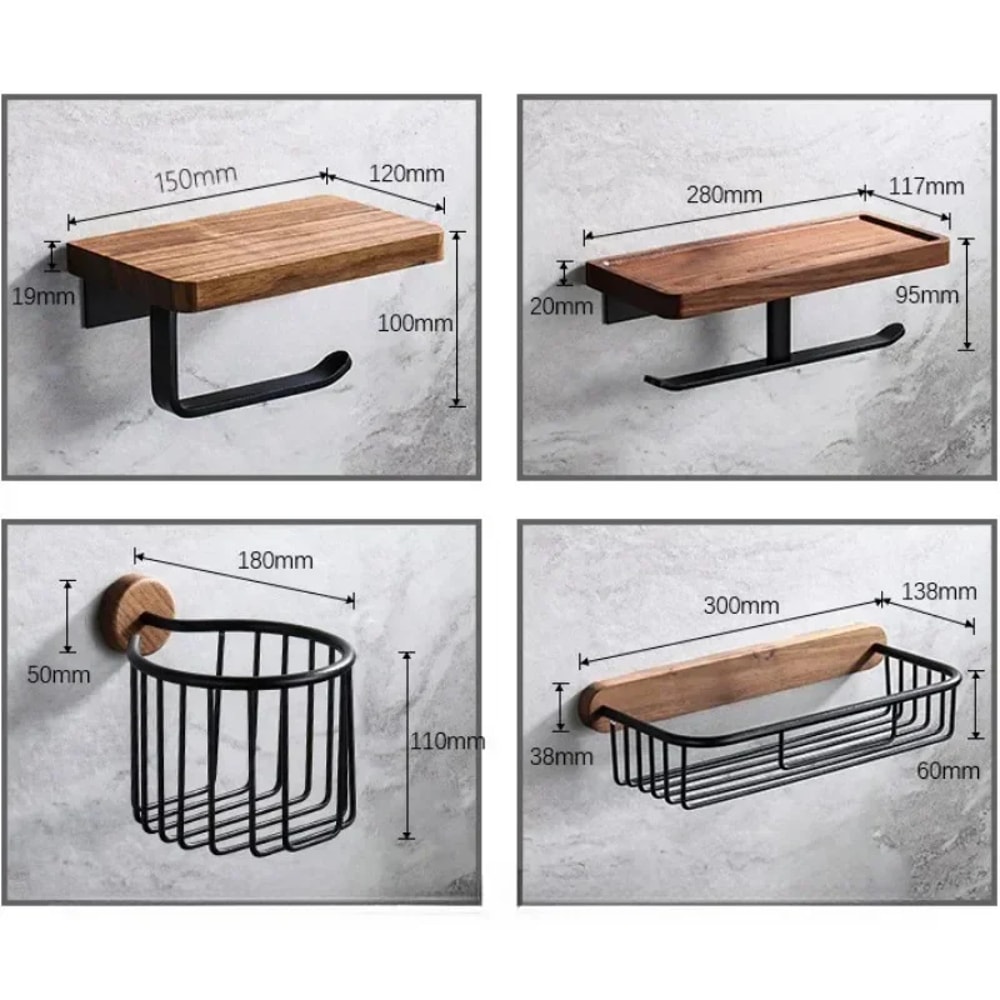 Wall Mount Wooden Toilet Paper Holder Bathroom Storage Shelf With Phone Holder Towel Roll Shelf For 5