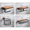 Wall Mount Wooden Toilet Paper Holder Bathroom Storage Shelf With Phone Holder Towel Roll Shelf For 5