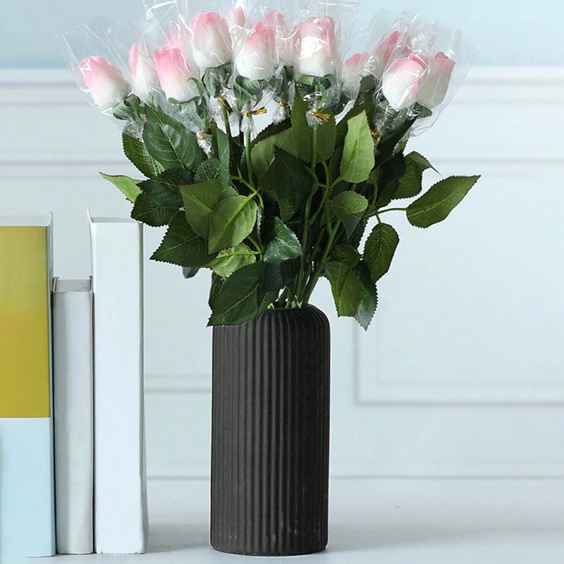 Creative Little Flower Vase Striped CeramicLike Plastic Vase For Floral Arrangement 1
