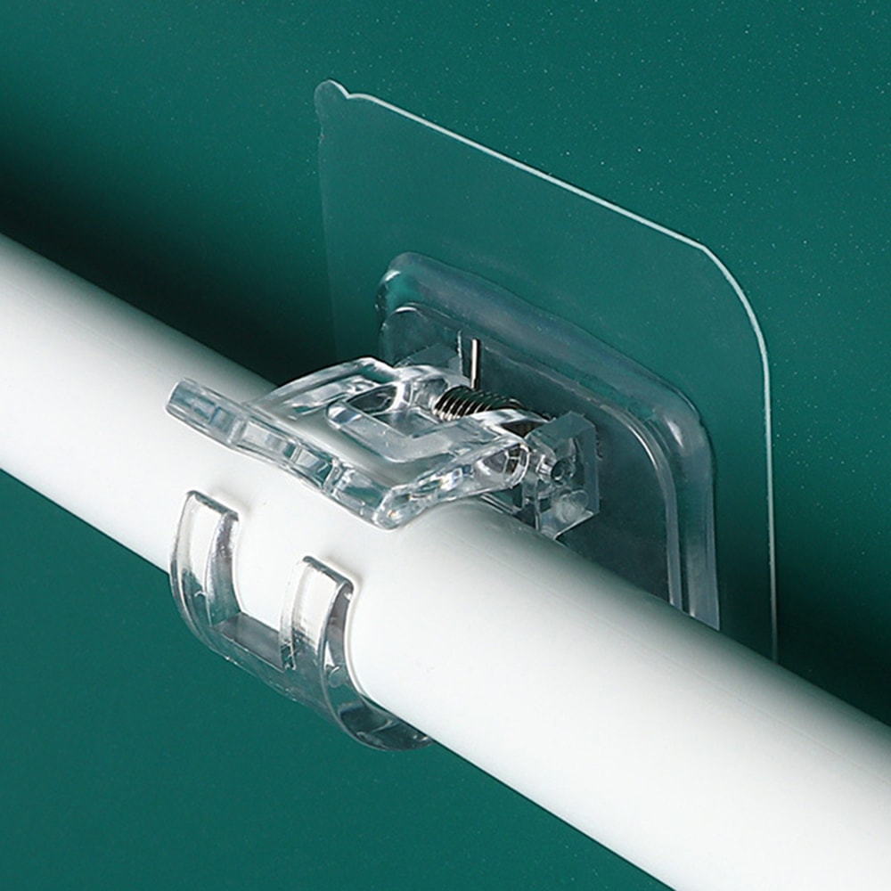 Telescopic Curtain Rod Stick Hook Clamp Retainer No Punch Paste Bracket 0