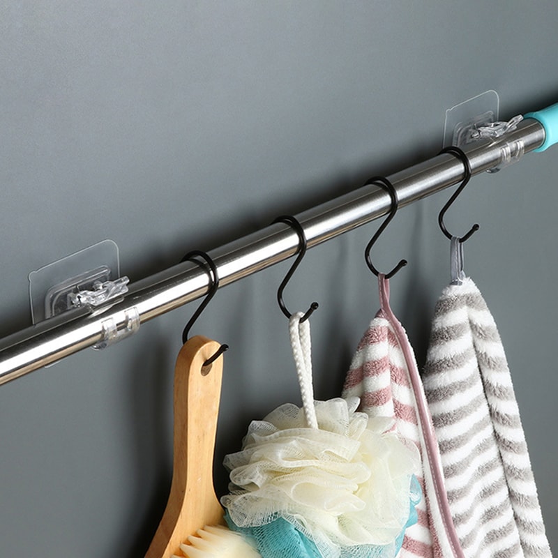 Telescopic Curtain Rod Stick Hook Clamp Retainer No Punch Paste Bracket 1