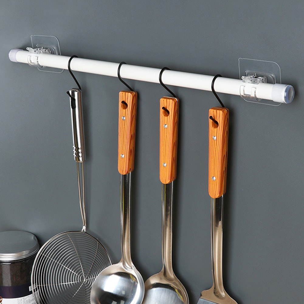 Telescopic Curtain Rod Stick Hook Clamp Retainer No Punch Paste Bracket 2