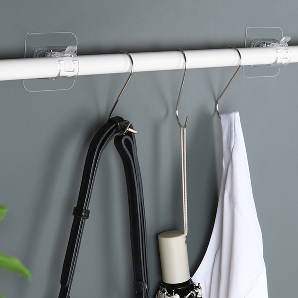 Telescopic Curtain Rod Stick Hook Clamp Retainer No Punch Paste Bracket 3