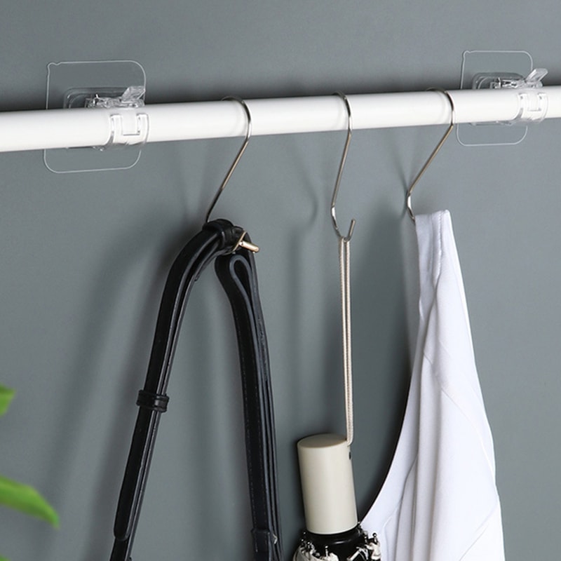 Telescopic Curtain Rod Stick Hook Clamp Retainer No Punch Paste Bracket 3