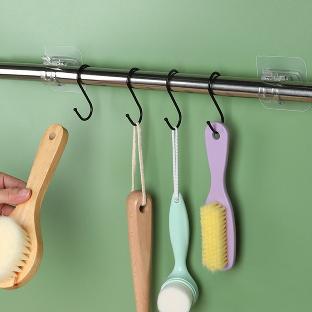 Telescopic Curtain Rod Stick Hook Clamp Retainer No Punch Paste Bracket 4