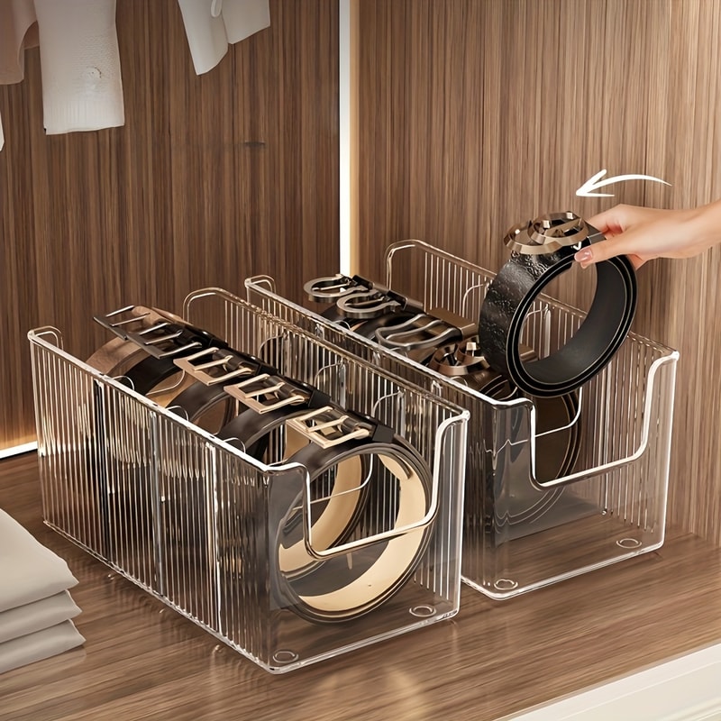 Plastic Belt Organizer Large Capacity Divided Storage Shelf Transparent Dustproof For Wardrobe Make 0