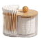 Space Saving Clear Cotton Pad Swab Organizer with Bamboo Lid Dual Compartment Storage Box for Bathroom Vanity