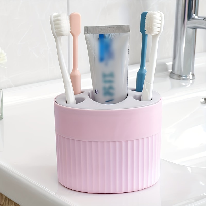 Freestanding Toothbrush Holder ABS Plastic Bathroom Organizer With Drain Holes Toothpaste Stand Per 3