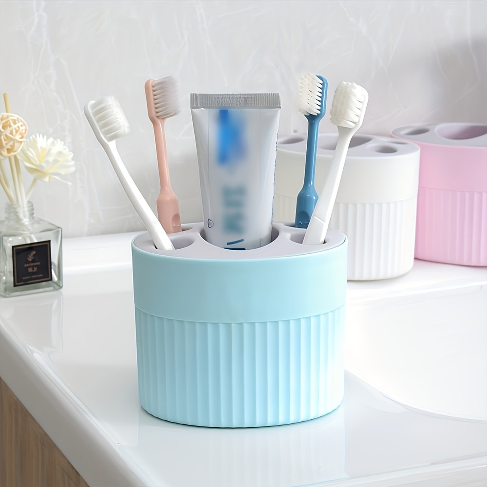 Freestanding Toothbrush Holder ABS Plastic Bathroom Organizer With Drain Holes Toothpaste Stand Per 4