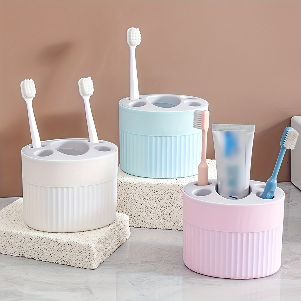 Freestanding Toothbrush Holder ABS Plastic Bathroom Organizer With Drain Holes Toothpaste Stand Per 0