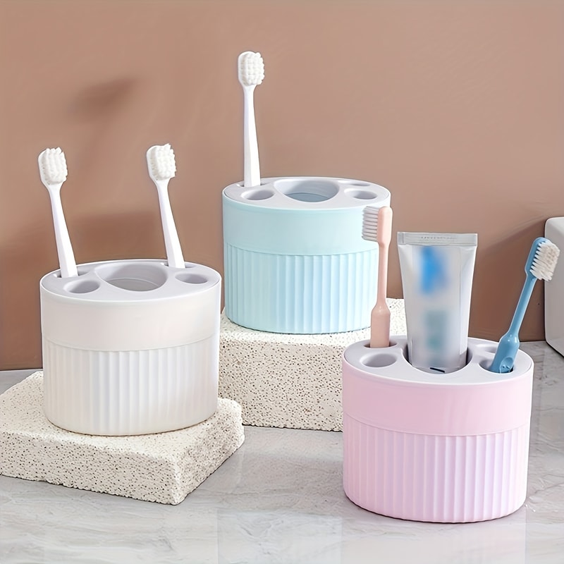 Freestanding Toothbrush Holder ABS Plastic Bathroom Organizer With Drain Holes Toothpaste Stand Per 0
