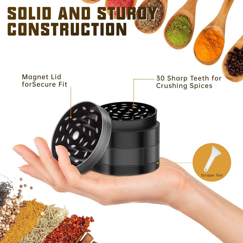 Metal Spice Grinder Smooth Aluminumzinc Alloy Herbal Tool With Scraper 2