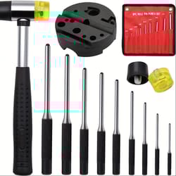 smithing punch set with bench block, roll pin punches, storage pouch, and repair tools for easy removal