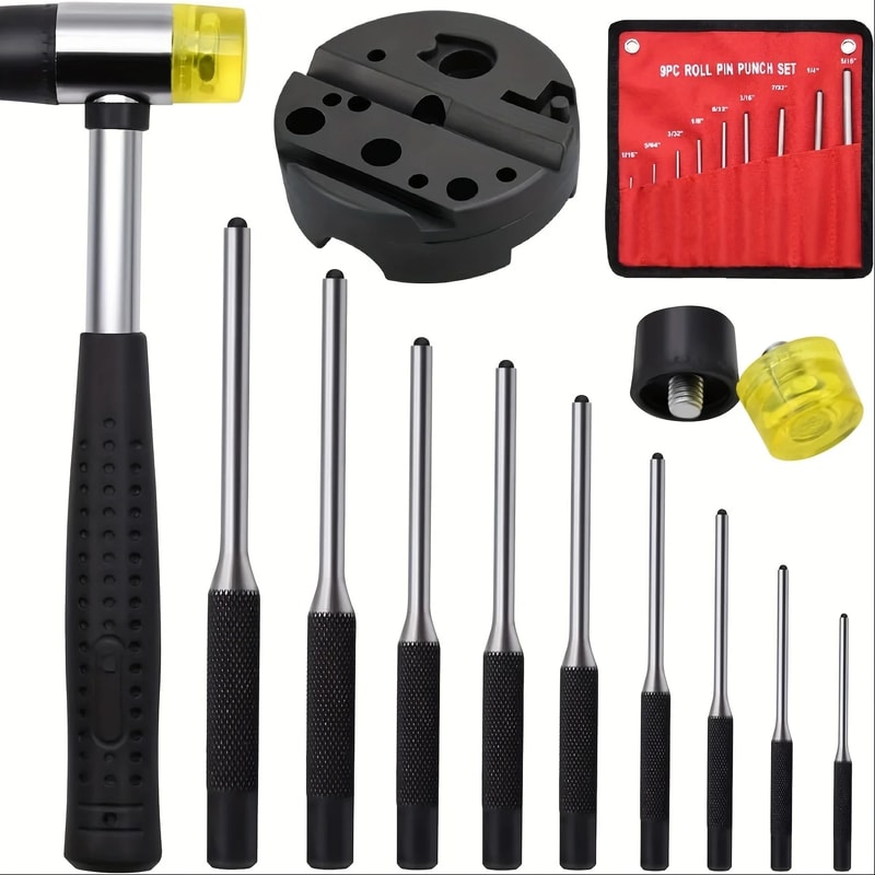 Smithing Punch Set With Bench Block Roll Pin Punches Storage Pouch And Repair Tools For Easy Remova 0