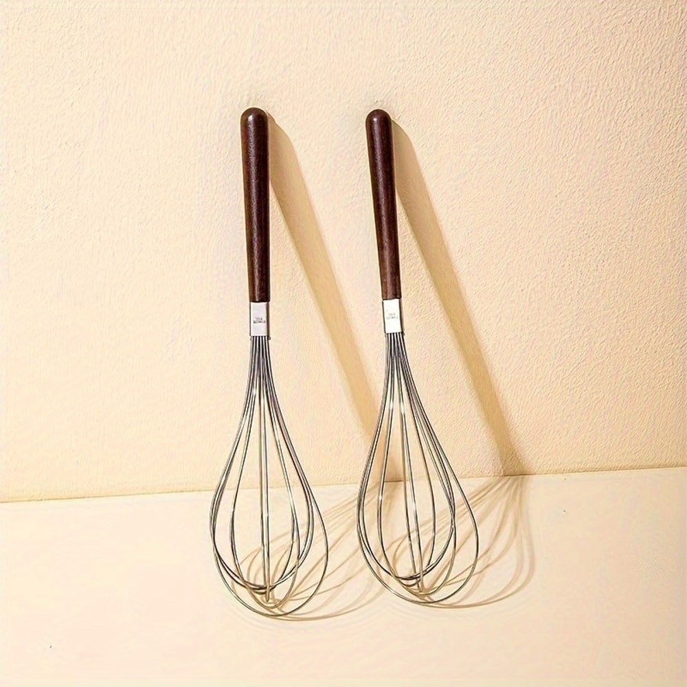 Stainless Steel Egg Beater With Wooden Handle Manual Handheld Mixer For Baking 1