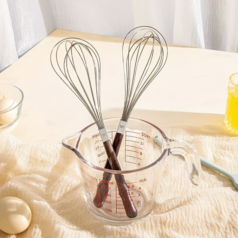 Stainless Steel Egg Beater With Wooden Handle Manual Handheld Mixer For Baking 2