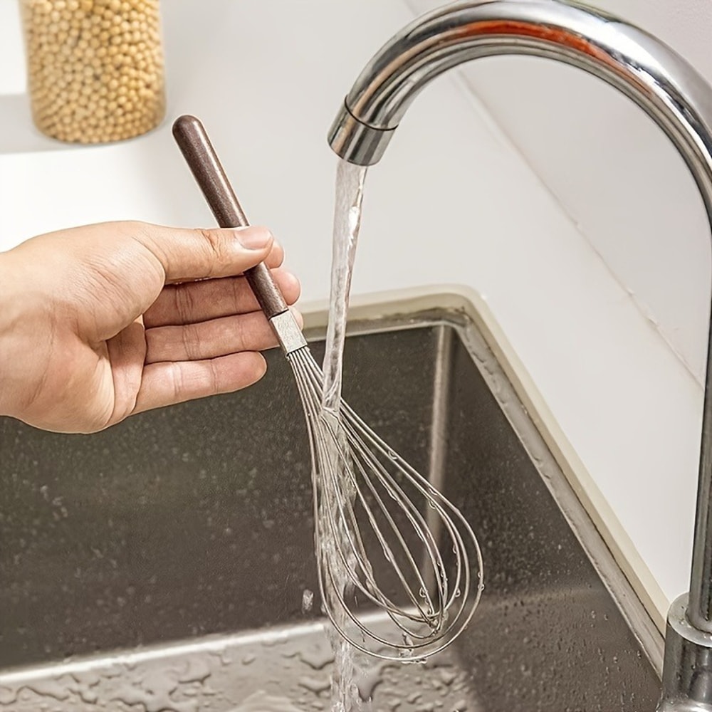 Stainless Steel Egg Beater With Wooden Handle Manual Handheld Mixer For Baking 3