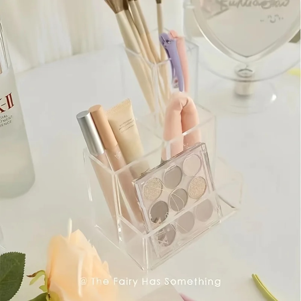 Student Desktop Storage Box With Simplified Acrylic Transparent Three Grid Pen Holder For Office De 3