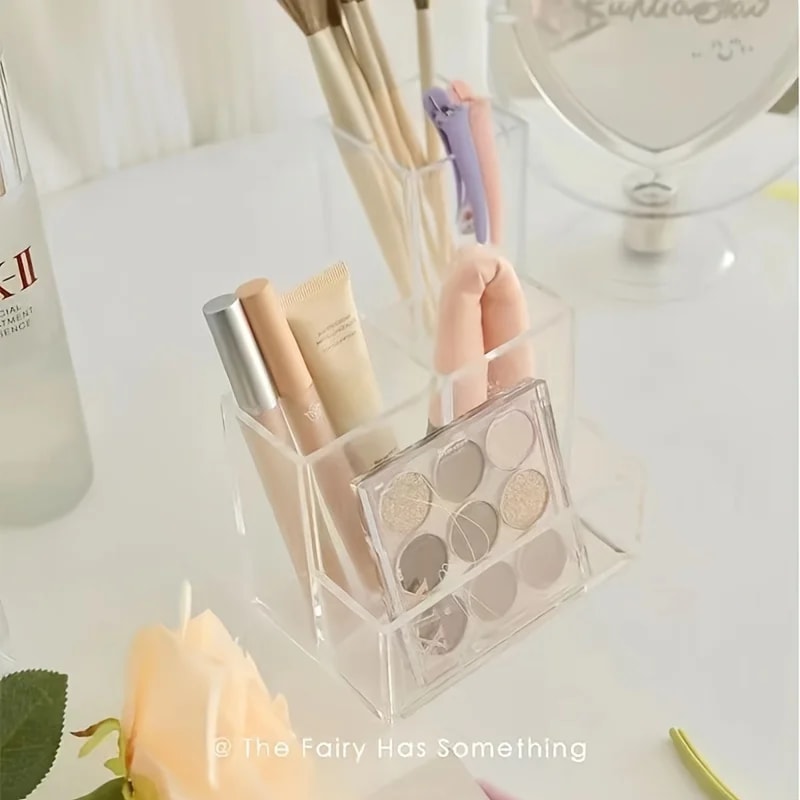 Student Desktop Storage Box With Simplified Acrylic Transparent Three Grid Pen Holder For Office De 3