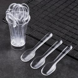 disposable mini clear plastic spoons flatware for jelly ice cream dessert, tiny transparent spoons