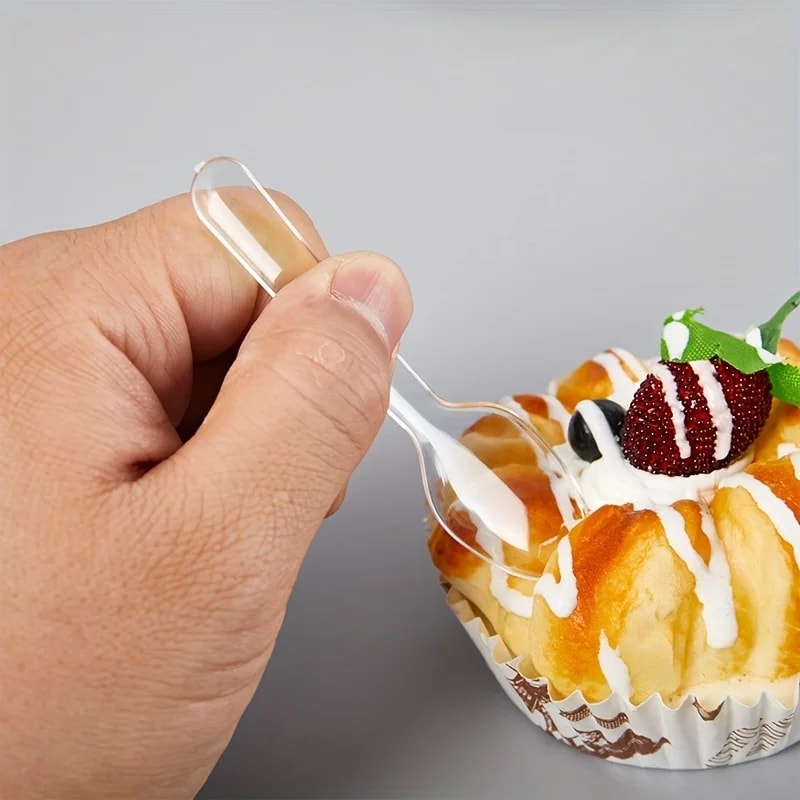 Disposable Mini Clear Plastic Spoons Flatware For Jelly Ice Cream Dessert Tiny Transparent Spoons 2
