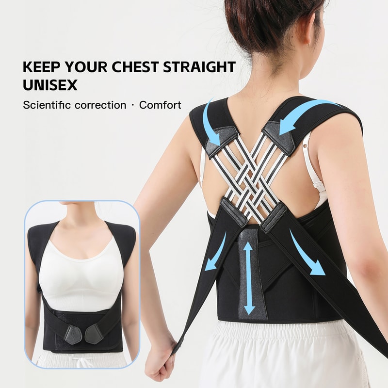 Adjustable Shoulder Back Posture Correction Belt Black Posture Corrector Brace For Women Breathable 6