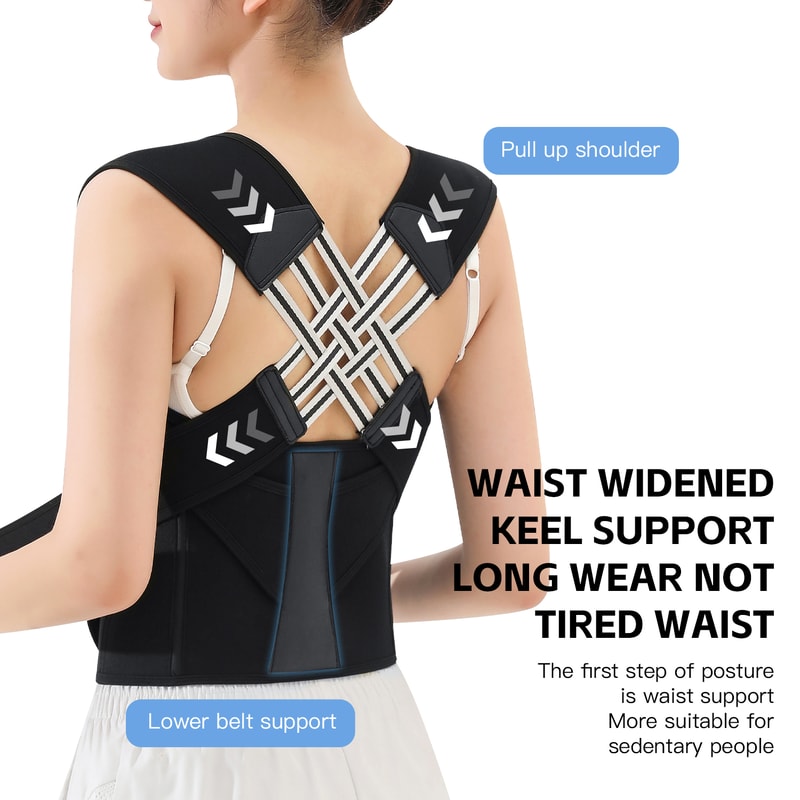 Adjustable Shoulder Back Posture Correction Belt Black Posture Corrector Brace For Women Breathable 4