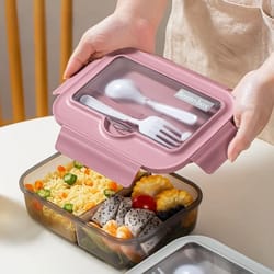 square divided bento box with tableware leakproof microwave-safe lunch box for office, picnic & camping