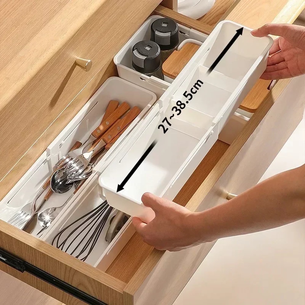 Retractable Compartment Kitchen Storage Box for Cutlery, Socks & Underwear Versatile Desktop Drawer Organizer