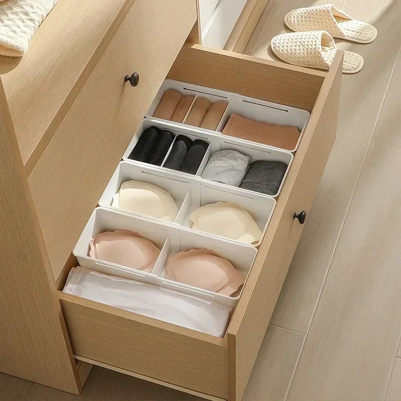 Retractable Compartment Kitchen Storage Box for Cutlery, Socks & Underwear Versatile Desktop Drawer Organizer
