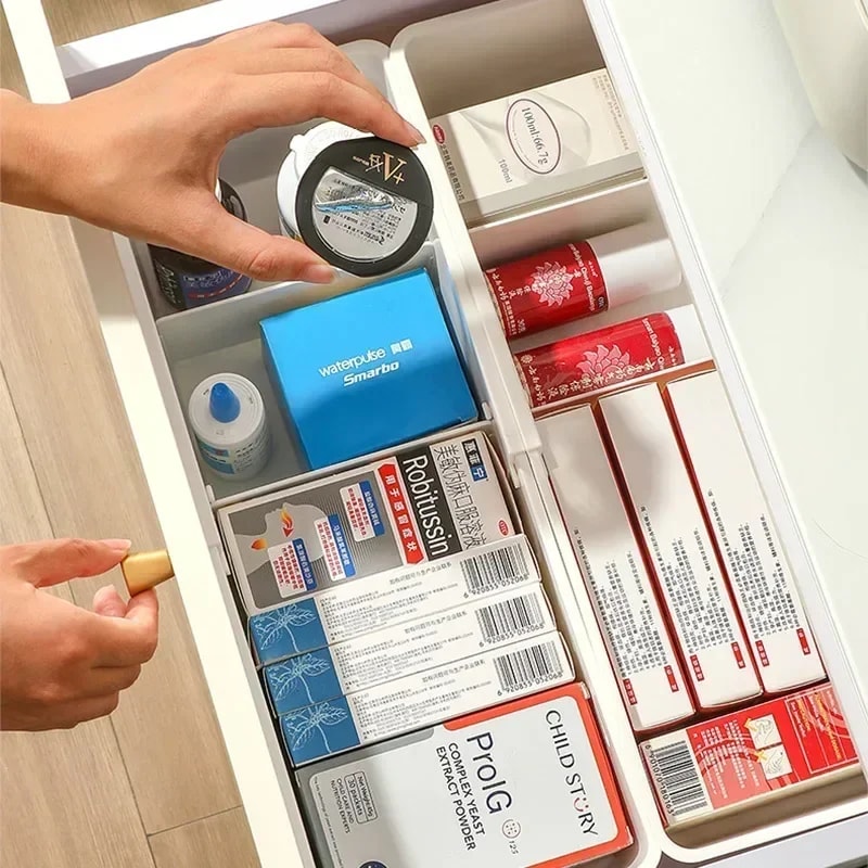 Retractable Compartment Kitchen Storage Box for Cutlery, Socks & Underwear Versatile Desktop Drawer Organizer