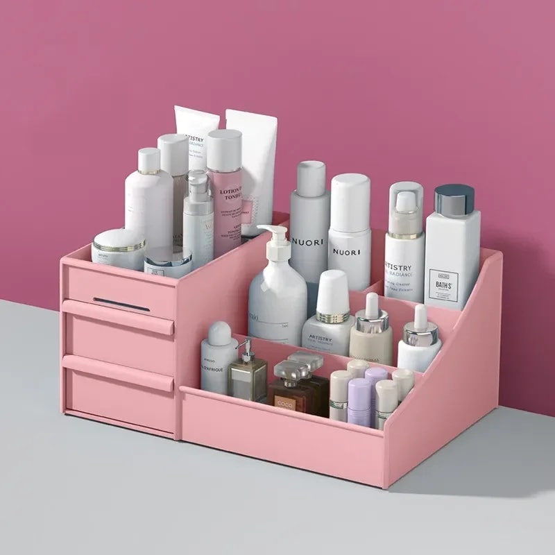 Makeup Organizer for Vanity Desktop Storage Box with Drawers for Lipstick, Brushes & Lotions