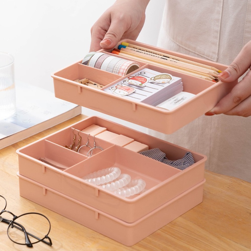 Multi-Cell Table Drawer Storage Case Stackable Jewelry, Makeup & Office Organizer for Desk