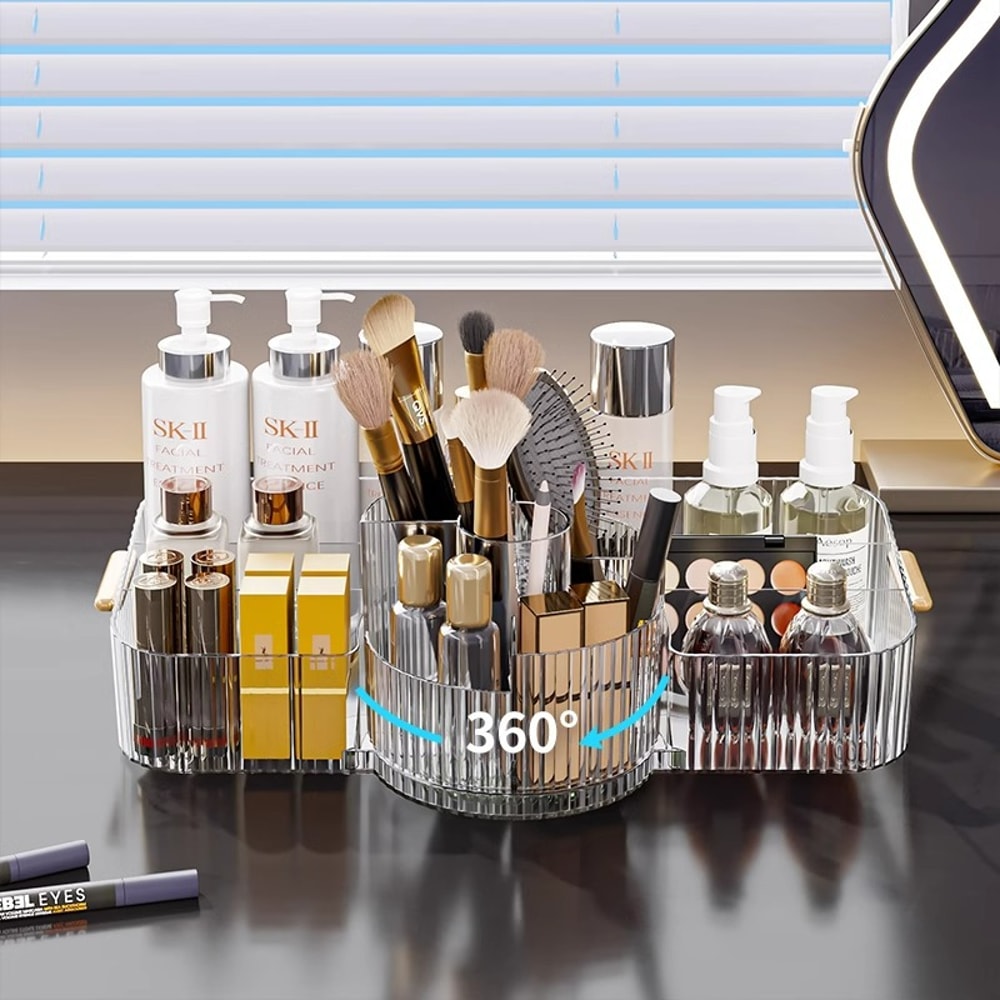 Rotating Acrylic Cosmetics Storage Box Large Capacity Organizer for Makeup Brushes & Lipstick