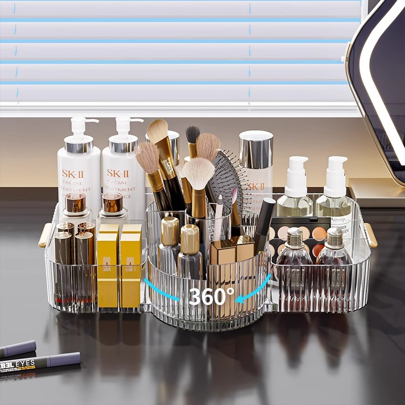 Rotating Acrylic Cosmetics Storage Box Large Capacity Organizer for Makeup Brushes & Lipstick